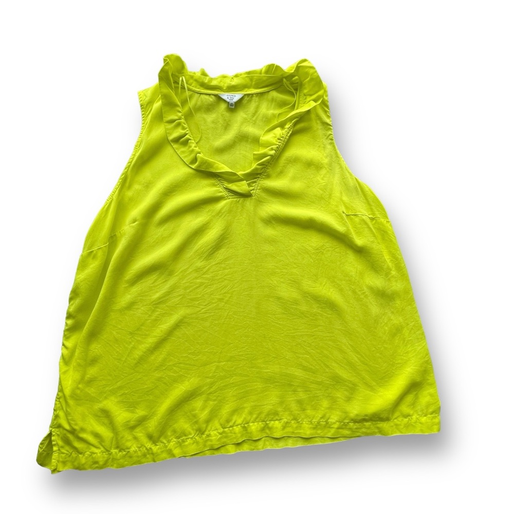 Crown & Ivy Curvy Neon Yellow Ruffle Sleeveless Blouse Women's Size 3X Tropical